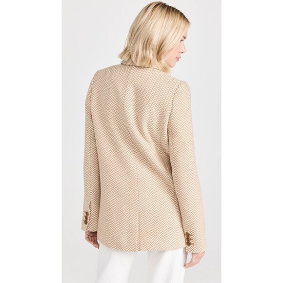 💕ANINE BING💕 Tweed Double Breasted Fishbone Blazer ~ Tan & Cream XL - Picture 3 of 16